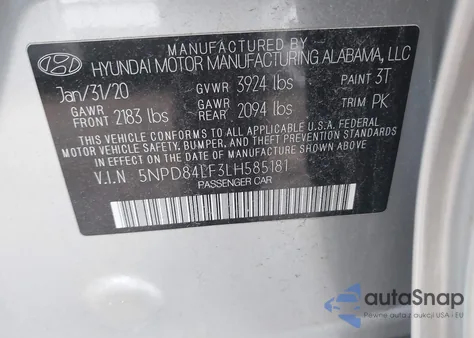 2020 Hyundai Elantra Sel from USA, damaged, VIN 5NPD84LF3LH585181